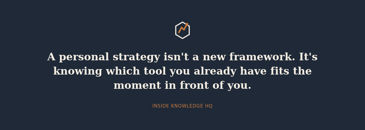 Quote graphic reading: a personal strategy isn’t a new framework, it’s knowing which tool you already have fits the moment in front of you.